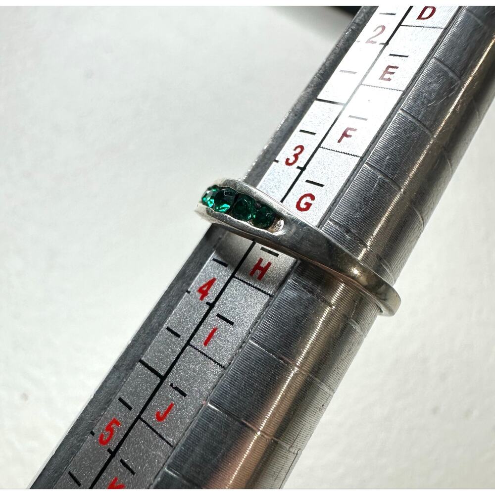 Vintage Sterling Silver 3-Stone Green Emerald Bypass Band Ring Size 3.5